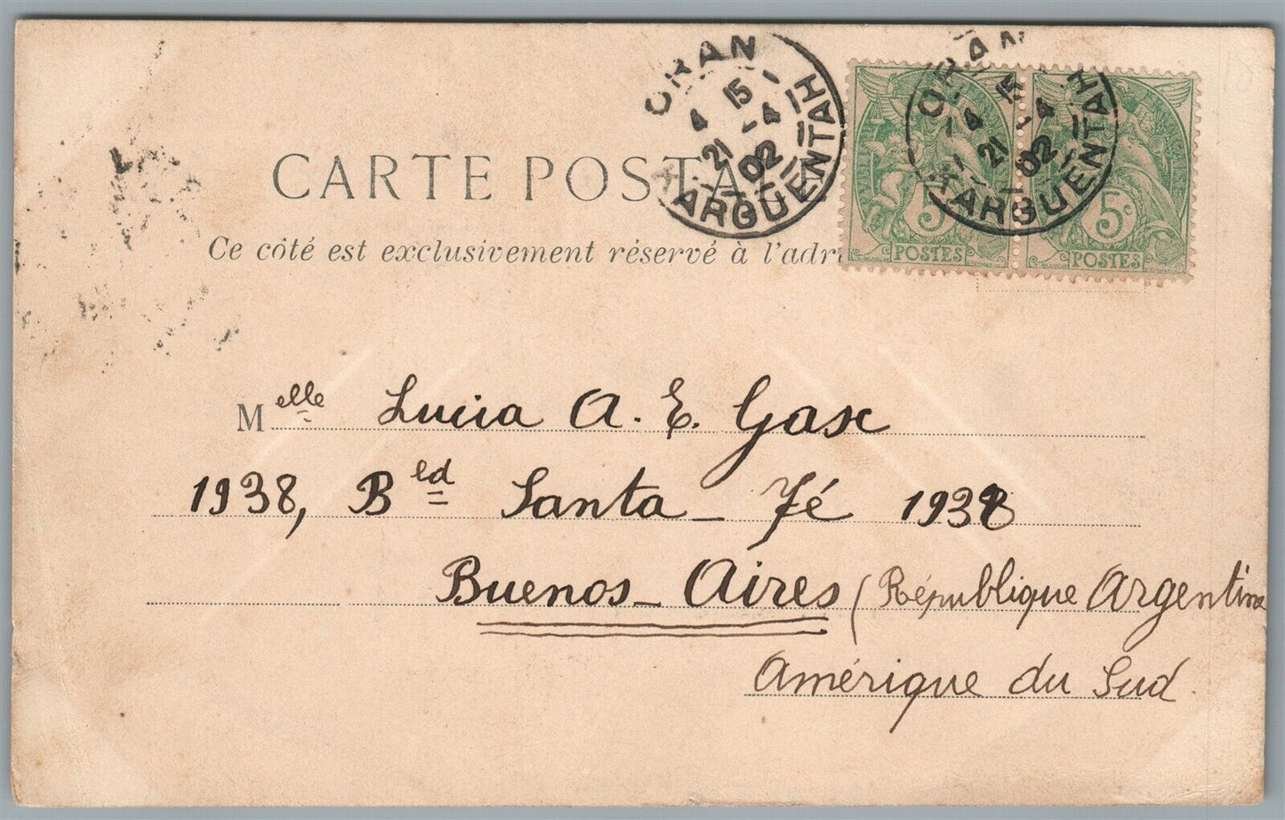 SUD ALGERIEN ANTIQUE POSTCARD w/ STAMPS