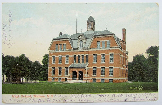 ANTIQUE UNDIVIDED POSTCARD - HIGH SCHOOL MALONE N.Y.