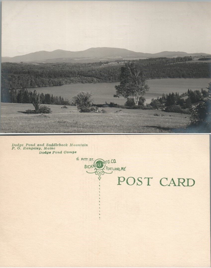 DODGE POND & SADDLEBACK MOUNTAIN P.O. RANGELEY ANTIQUE RPPC REAL PHOTO POSTCARD