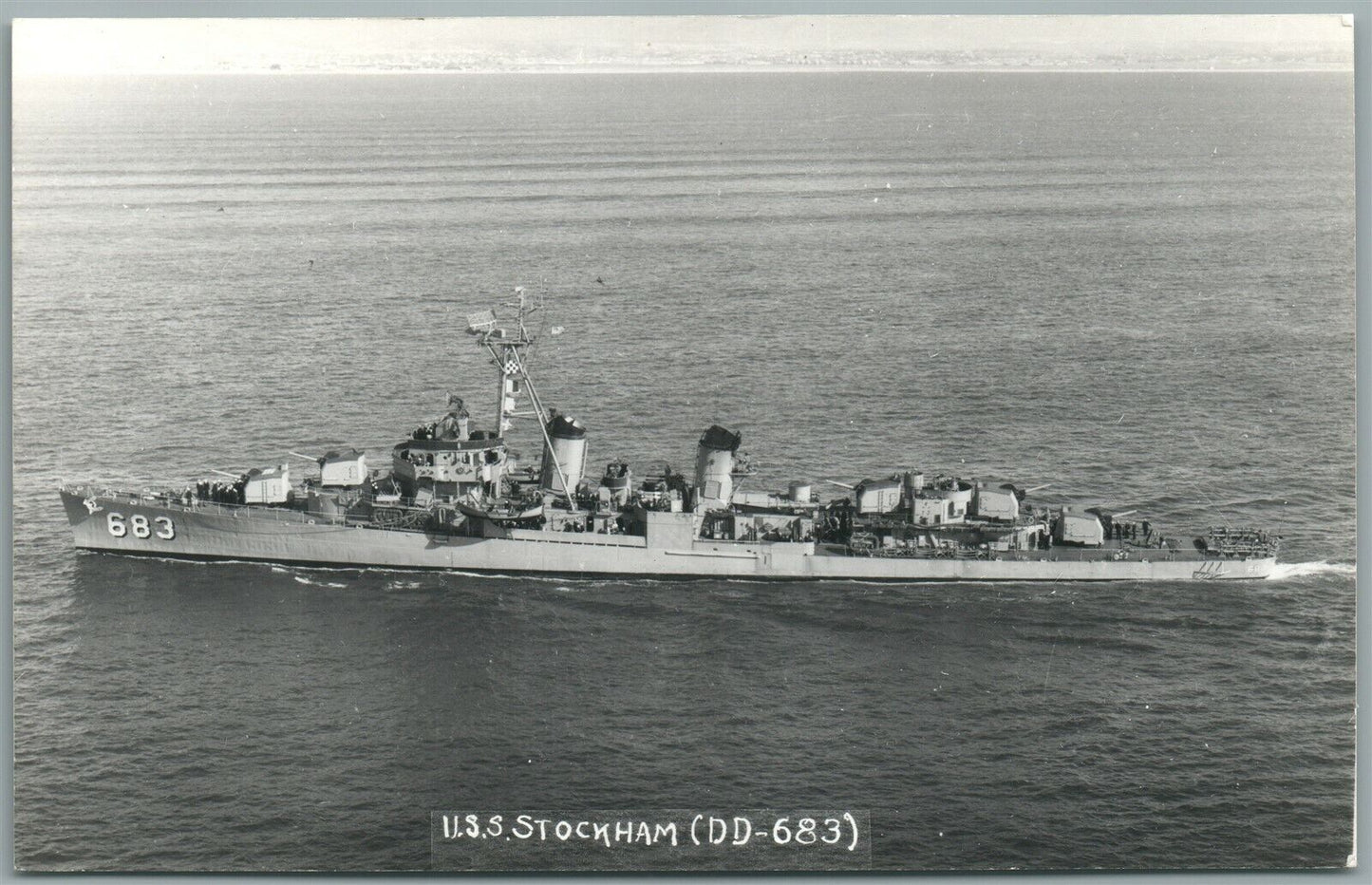 MILITARY SHIP USS STOCKHAM VINTAGE REAL PHOTO POSTCARD RPPC