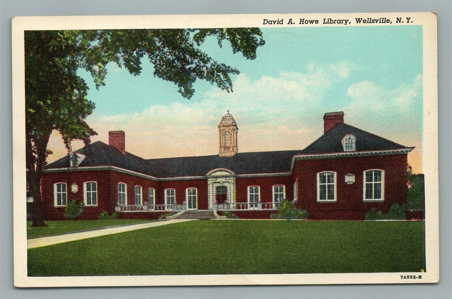 WELLSVILLE NY DAVID HOWE LIBRARY VINTAGE POSTCARD