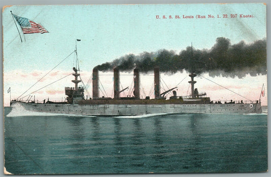 MILITARY SHIP USS ST. LOUIS ANTIQUE POSTCARD