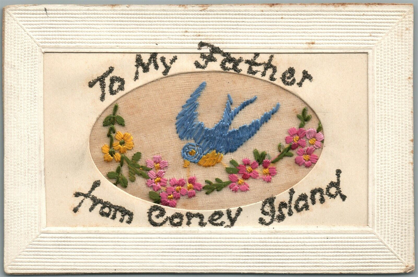 CONEY ISLAND BROOKLYN NY EMBROIDERED ANTIQUE POSTCARD