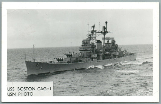 MILITARY SHIP USS BOSTON CAG-1 VINTAGE REAL PHOTO POSTCARD RPPC