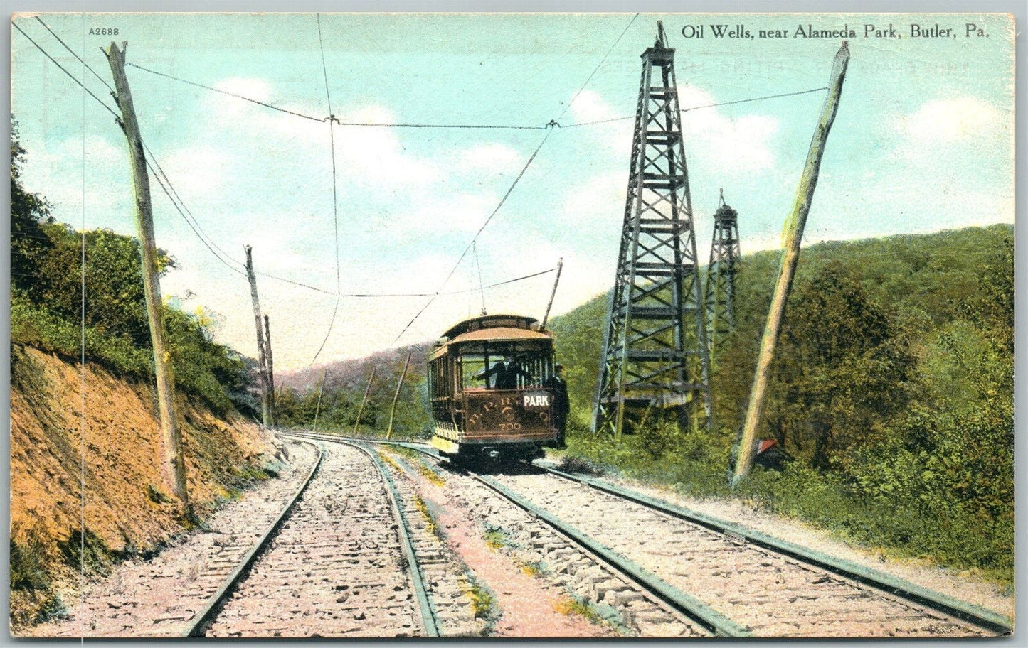 BUTLER PA OIL WELLS NEAR ALAMEDA PARK 1910 ANTIQUE POSTCARD