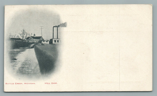 BATTLE CREEK MI MILL DAM ANTIQUE POSTCARD