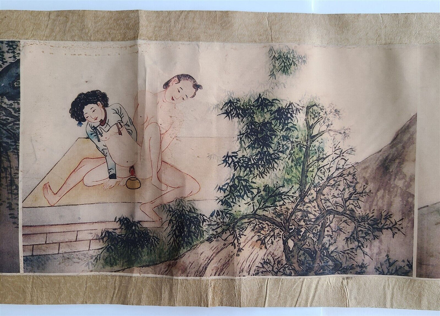 1920s CHINESE EROTIC SCROLL HAND PAINTED vintage SHUNGA 10 by 133"