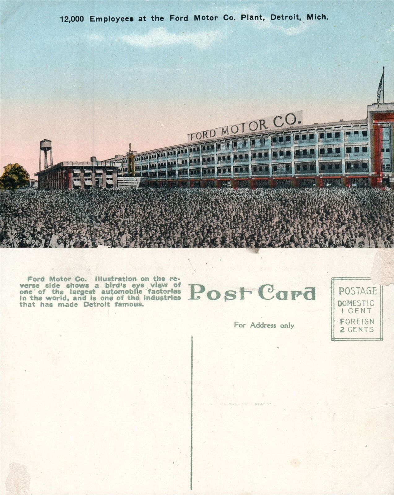 DETROIT MI FORD MOTOR AUTO PLANT VINTAGE POSTCARD