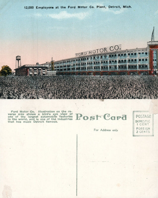 DETROIT MI FORD MOTOR AUTO PLANT VINTAGE POSTCARD