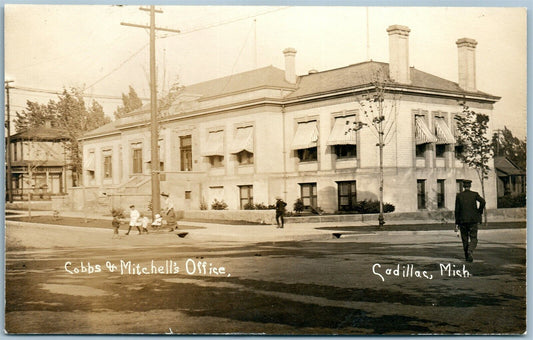 CADILLAC MI COBB'S & MITCHELL'S OFFICE ANTIQUE REAL PHOTO POSTCARD RPPC