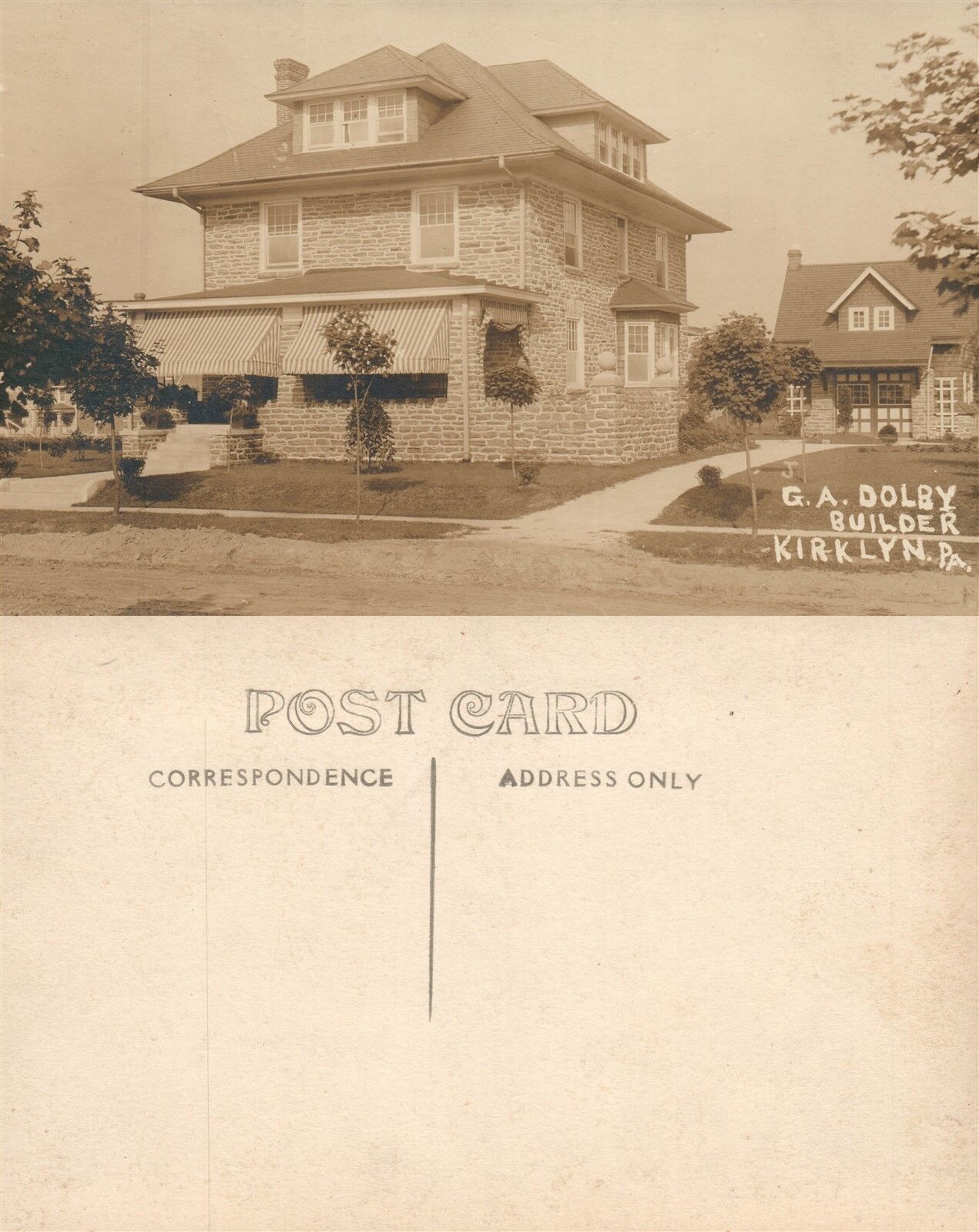 KIRKLYN PA C.A.DOLBY BUILDER HOUSES ANTIQUE REAL PHOTO POSTCARD RPPC