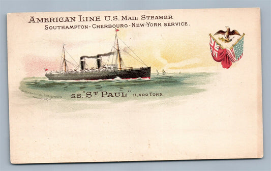 AMERICAN LINE US MAIL STEAMER SS ST.PAUL UNDIVIDED ANTIQUE POSTCARD