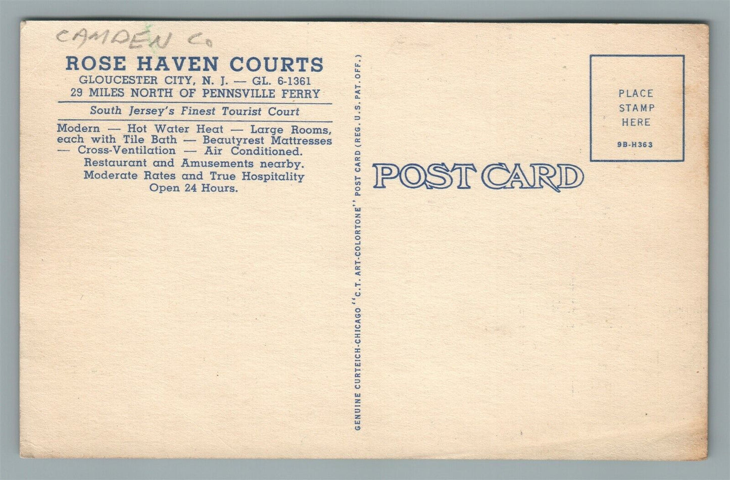 GLOUCESTER CITY NJ ROSE HAVEN COURTS MOTEL VINTAGE POSTCARD