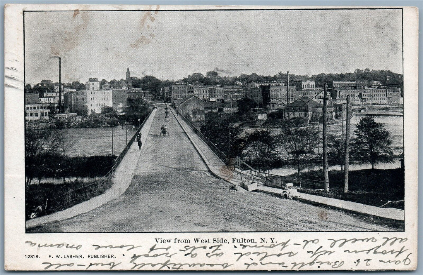 FULTON NY VIEW FROM WEST SIDE UNDIVIDED ANTIQUE POSTCARD