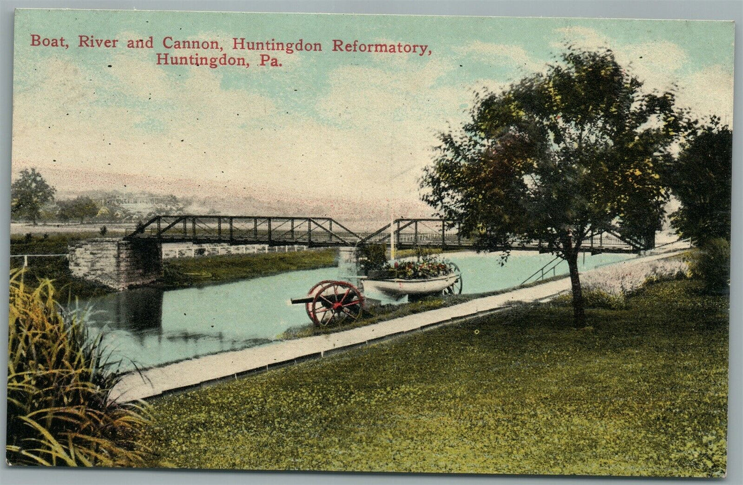 HUNTINGDON PA BOAT RIVER & CANNON REFORMATORY ANTIQUE POSTCARD