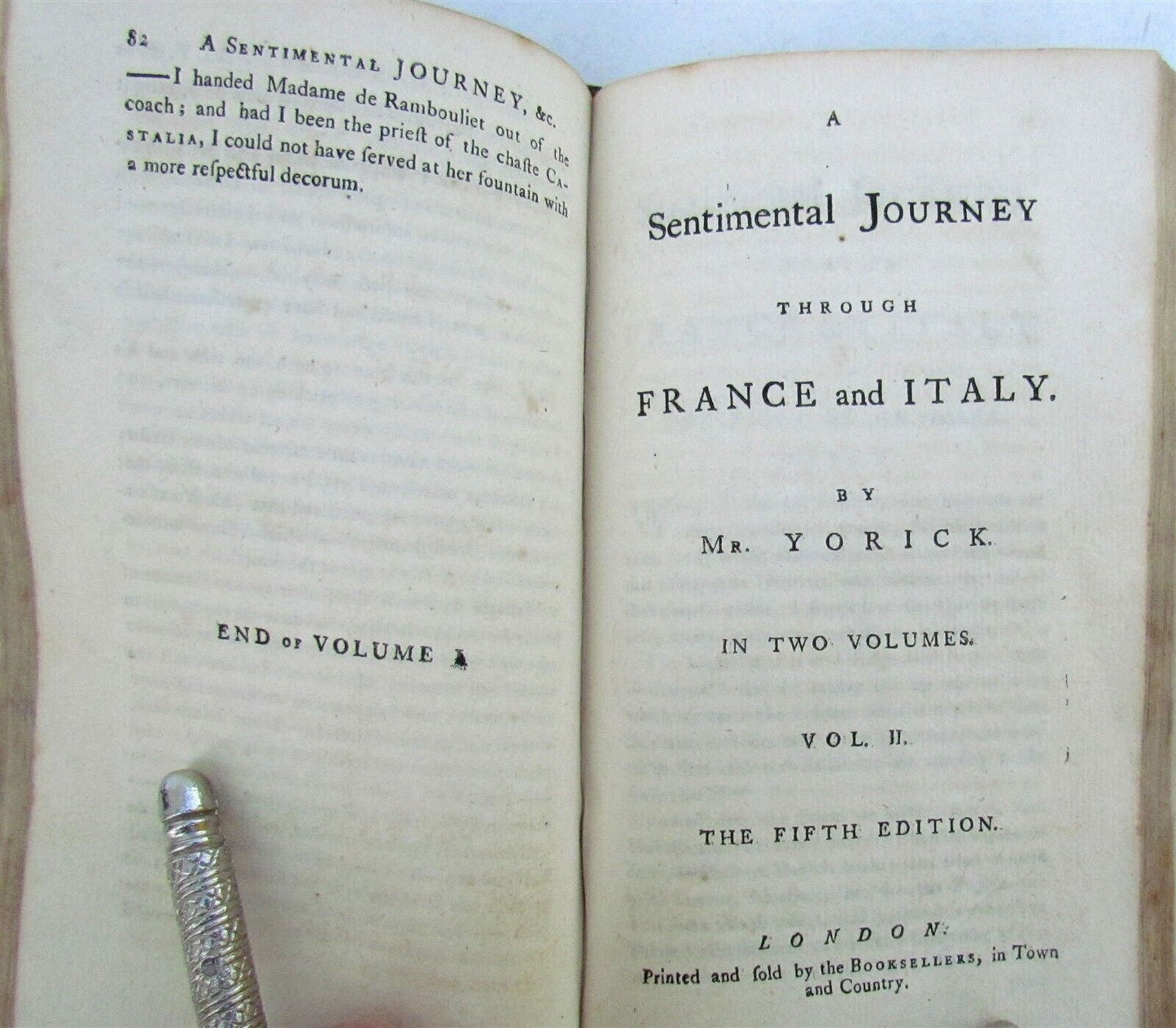 1792 SENTIMENTAL JOURNEY to FRANCE & ITALY by Mr. YORICK antique L. STERNE