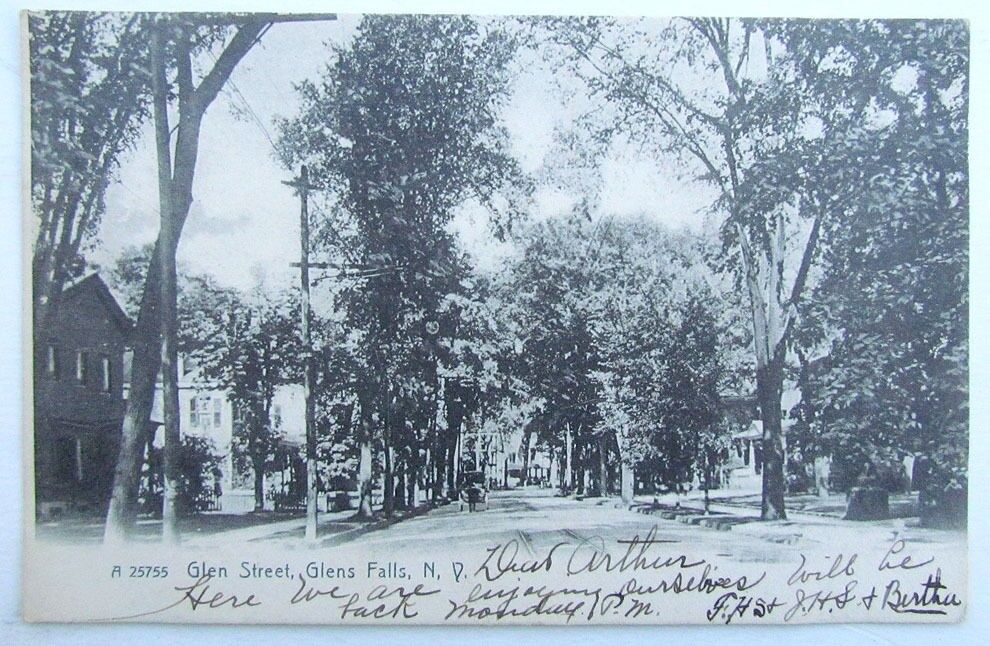 VINTAGE 1907 UNDIVIDED POSTCARD GLEN STREET GLEN FALLS NEW YORK