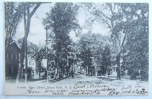 VINTAGE 1907 UNDIVIDED POSTCARD GLEN STREET GLEN FALLS NEW YORK