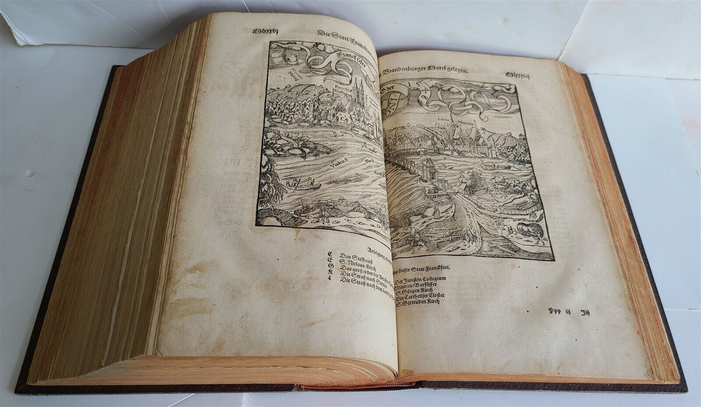 1578 COSMOGRAPHY by Sebastian Munster antique RARE ILLUSTRATED w/ MAPS PIGSKIN