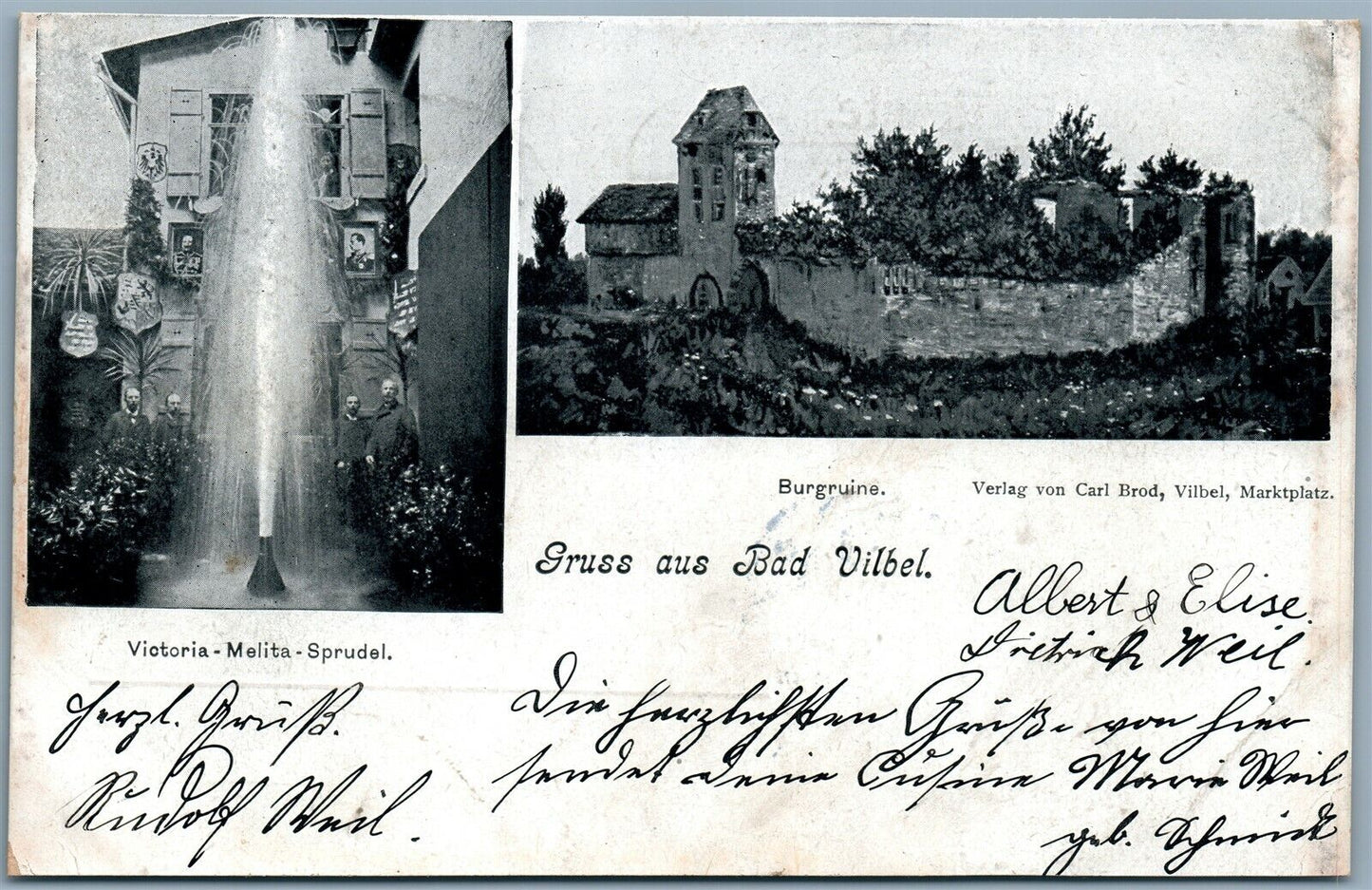 GRUSS AUS BAD UILBEL GERMANY UNDIVIDED 1907 ANTIQUE POSTCARD w/ STAMPS