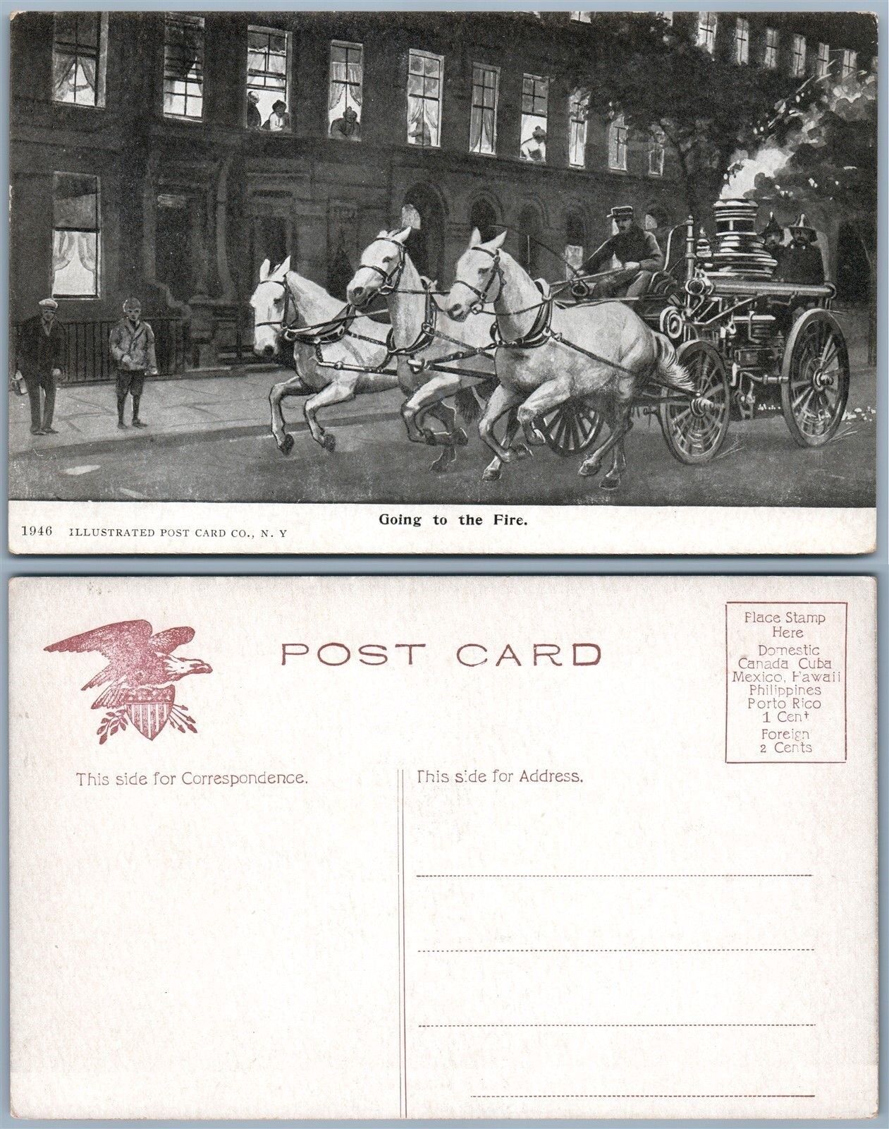 GOING TO THE FIRE ANTIQUE POSTCARD NEW YORK CITY