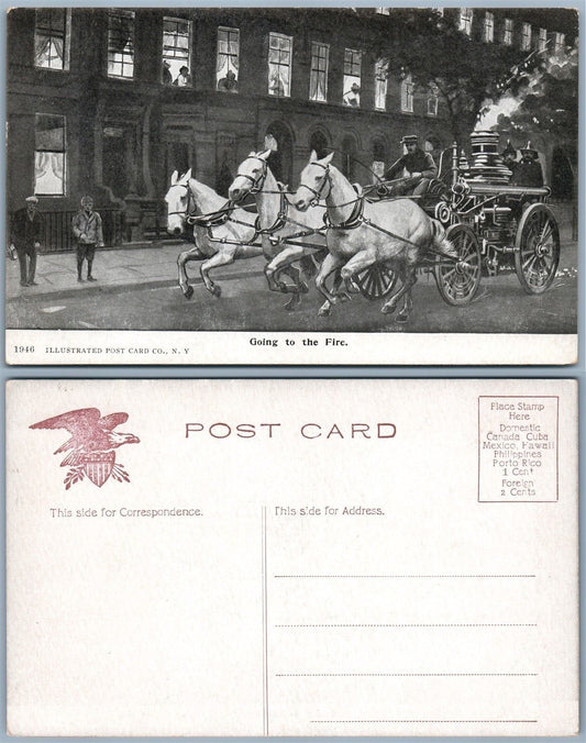 GOING TO THE FIRE ANTIQUE POSTCARD NEW YORK CITY