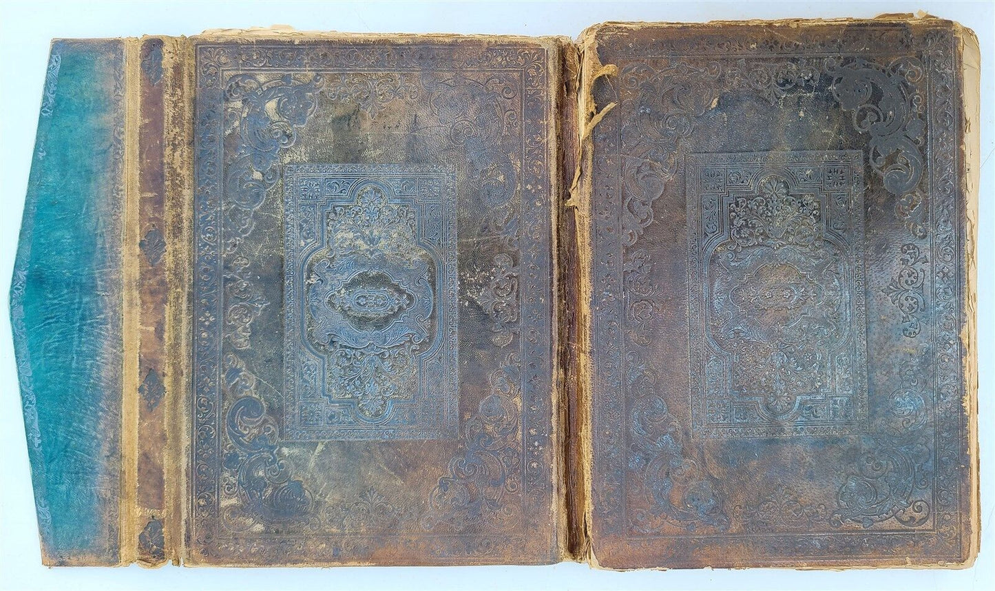 19th century ARABIC EMBOSSED LEATHER BINDING antique ISLAMIC BOOK ILLUSTRATED