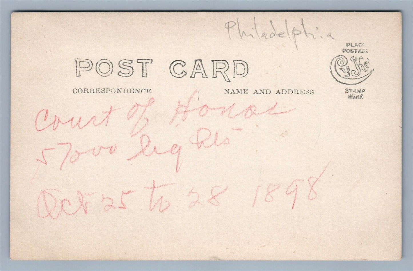 PHILADELPHIA PA COURT OF HONOR ANTIQUE REAL PHOTO POSTCARD RPPC