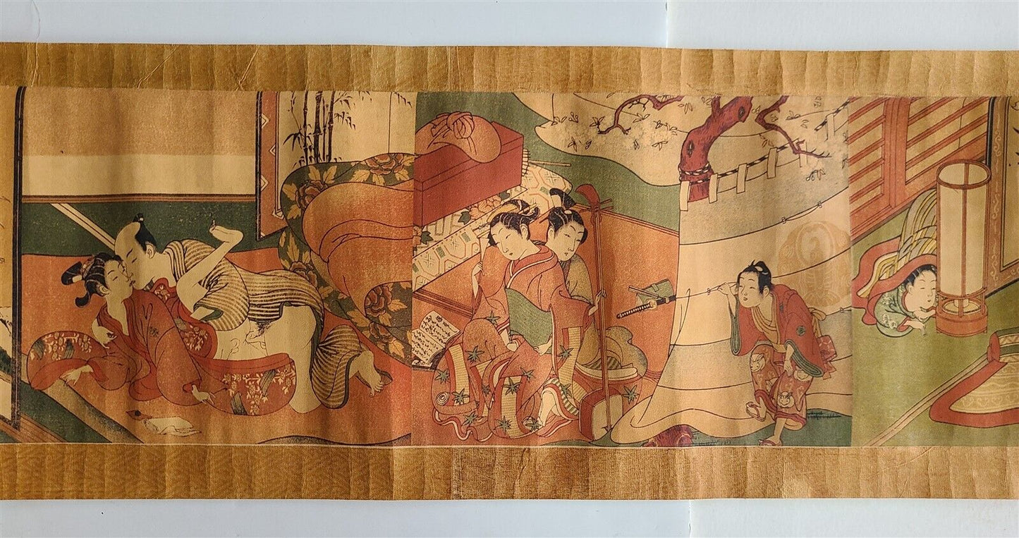 1920s CHINESE EROTIC SCROLL HAND PAINTED vintage SHUNGA 10 by 84"