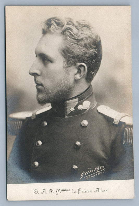 BELGIAN PRINCE ALBERT MILITARY UNIFORM ANTIQUE REAL PHOTO POSTCARD RPPC royalty