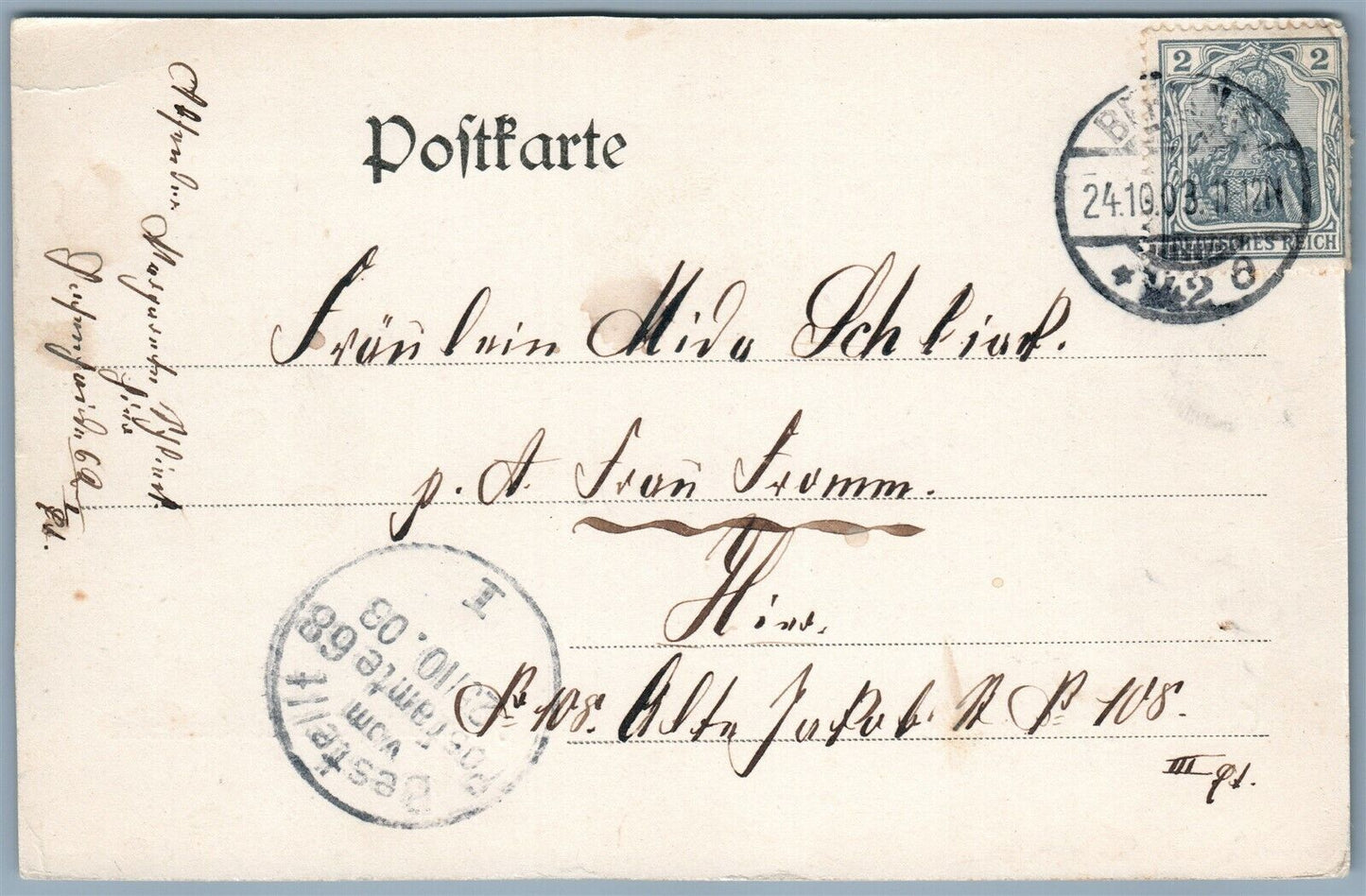 GRUSS AUS BERLIN GERMANY HASENHAIDE ECKE LEHNINERSTRASSE 1908 ANTIQUE POSTCARD