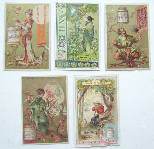 LIEBIG COMPANY'S set of 5 ANTIQUE VICTORIAN TRADE CARDS