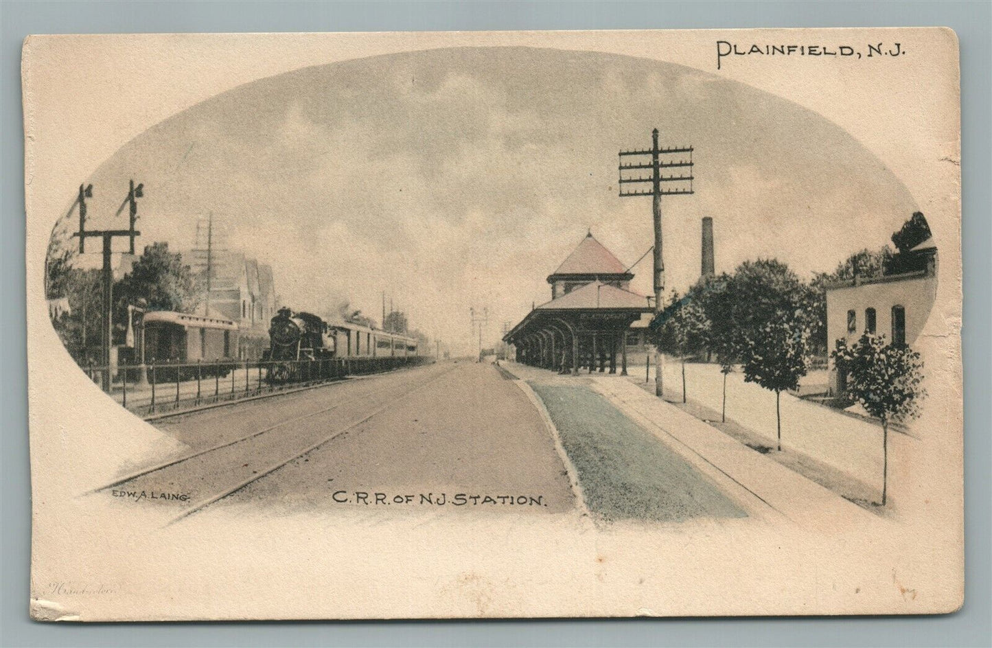 PLAINFIELD C.R.R of NJ RAILROAD STATION RAILWAY TRAIN DEPOT ANTIQUE POSTCARD