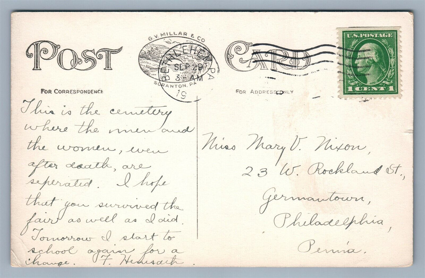 BETHLEHEM PA OLD MORAVIAN CEMETERY ANTIQUE POSTCARD