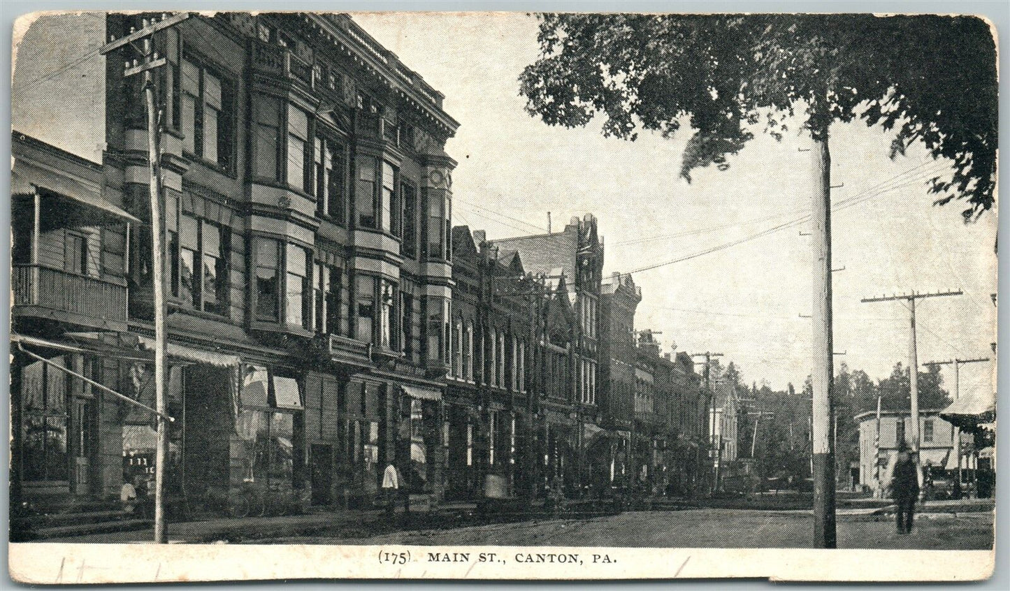 CANTON PA MAIN STREET ANTIQUE 1907 POSTCARD