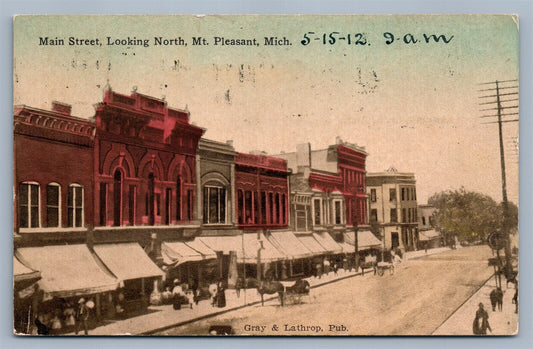 MT.PLEASANT MI MAIN STREET 1912 ANTIQUE POSTCARD