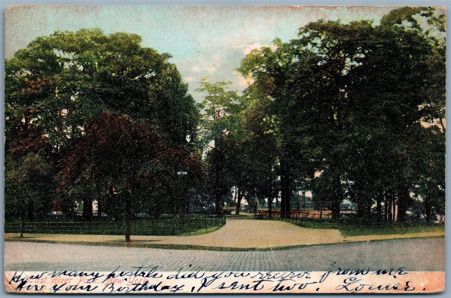 NEW YORK NY EAST RIVER PARK 1907 ANTIQUE POSTCARD