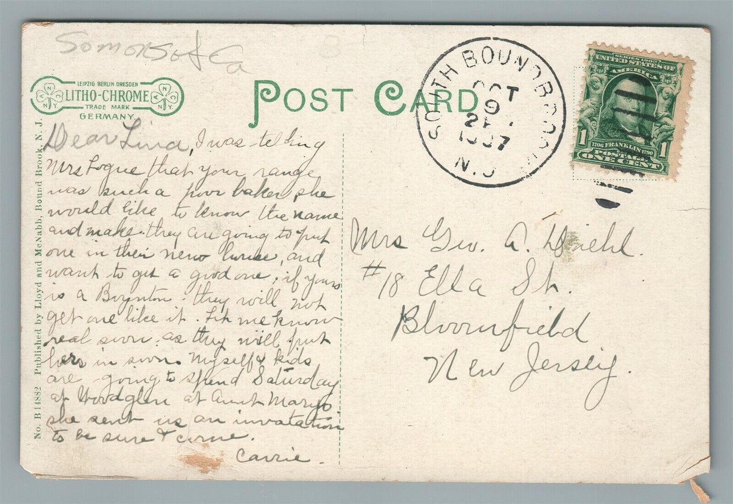 BOUND BROOK NJ MIDDLEBROOK COUNTY CLUB ANTIQUE POSTCARD