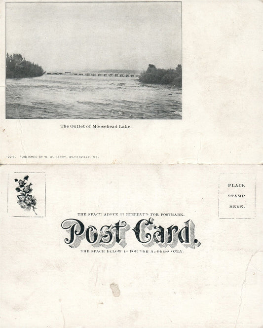 MOOSEHEAD LAKE OUTLET ME UNDIVIDED ANTIQUE POSTCARD