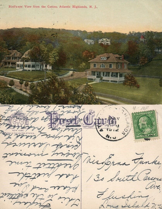 ATLANTIC HIGHLANDS N.J. CASINO CLUB 1912 ANTIQUE POSTCARD