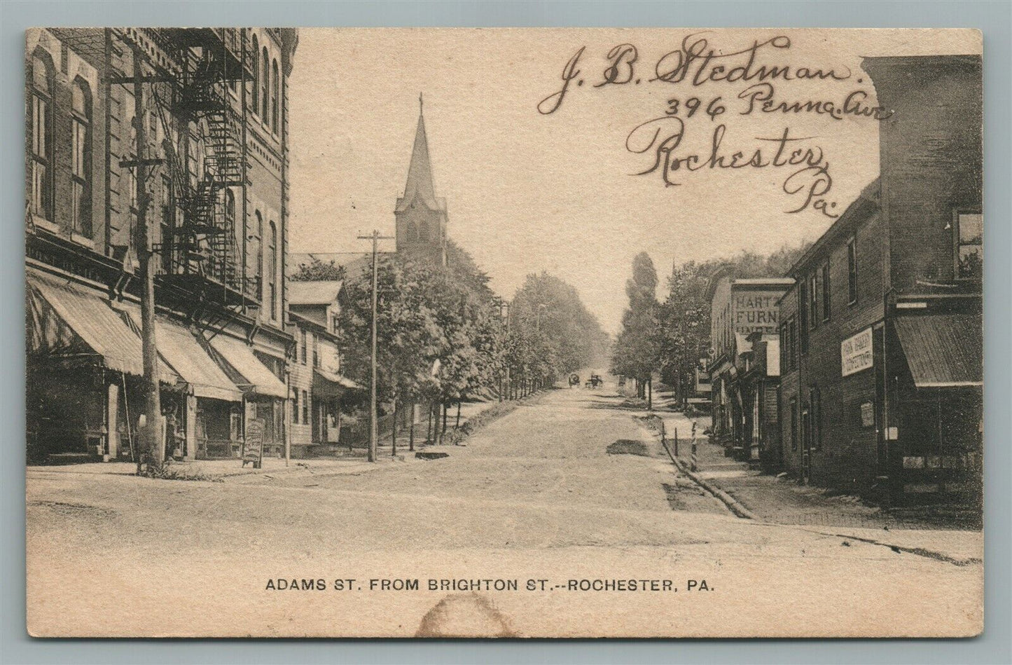 ROCHESTER PA ADAMS ST. FROM BRIGHTON STREET ANTIQUE POSTCARD