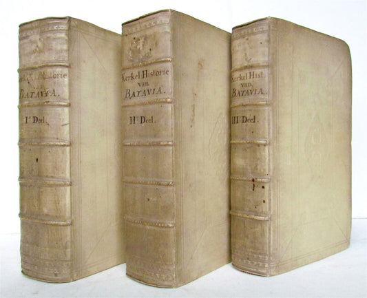 1715 NETHERLANDS HISTORY 3 volumes ILLUSTRATED Batavia sacra antique vellum