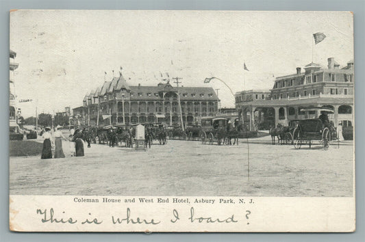 ASBURY PARK NJ COLEMAN HOUSE & WEST END HOTEL ANTIQUE POSTCARD