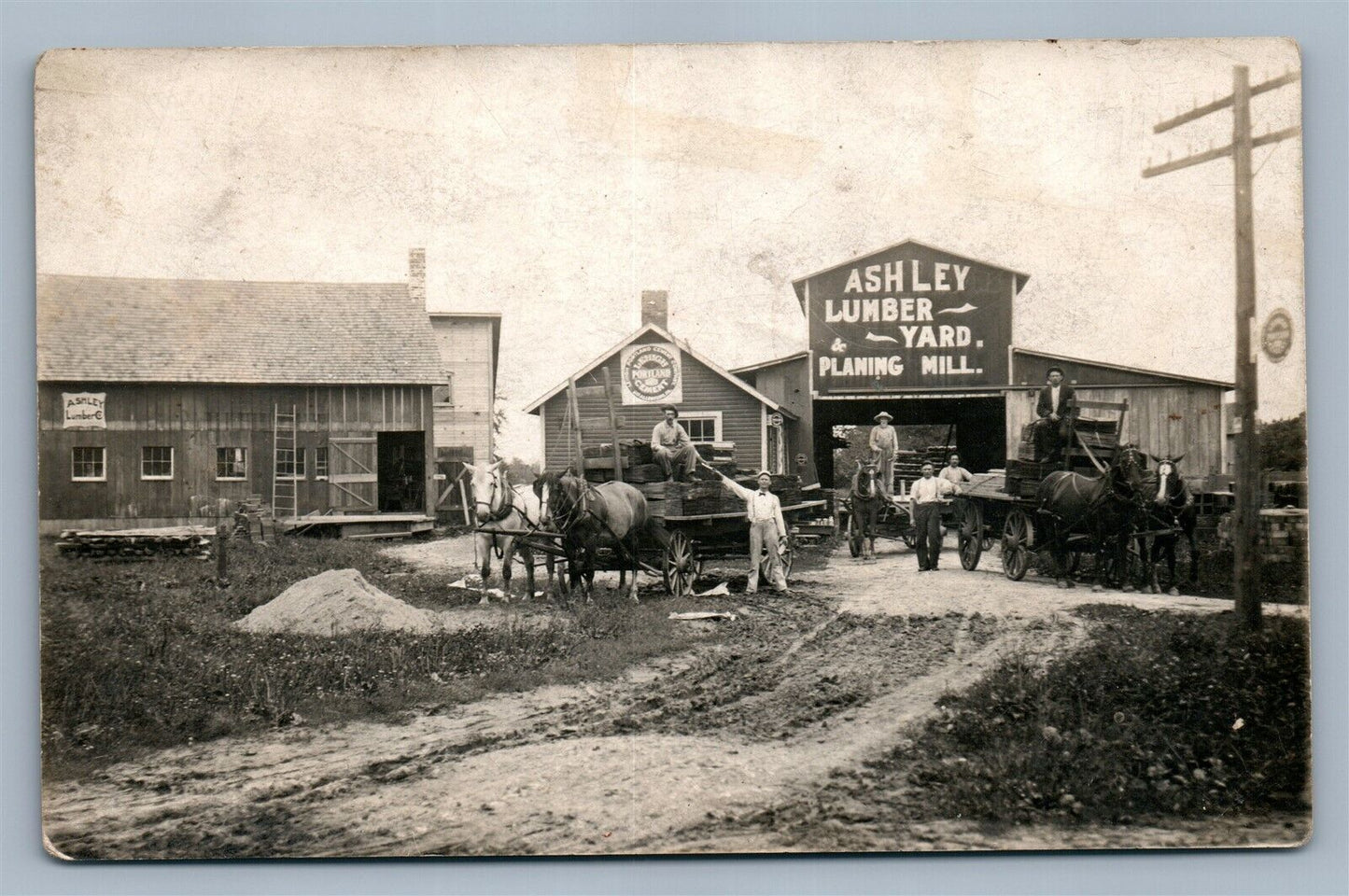 MILLASHLEY OH ASHLEY LUMBER YARD PLANING MILL ANTIQUE REAL PHOTO POSTCARD RPPC