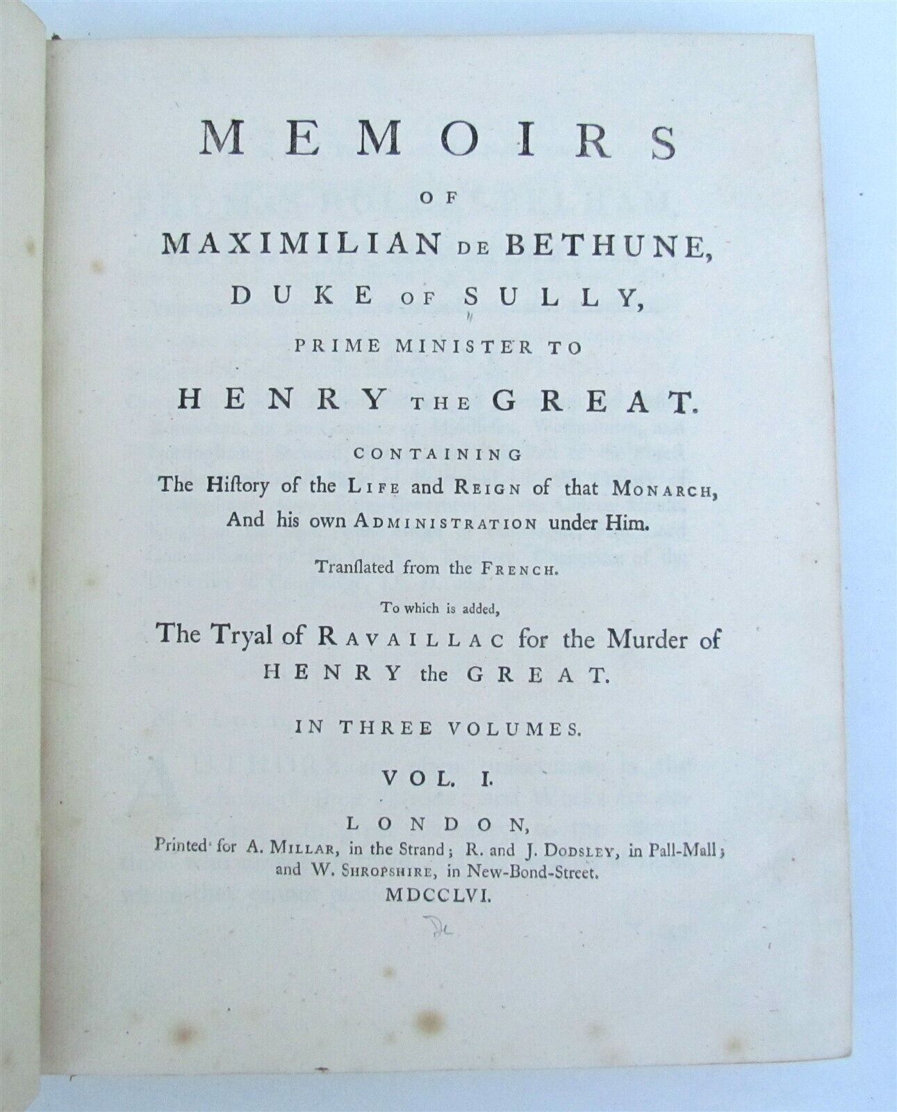 1756 MEMOIRS of MAXIMILIAN de BETHUNE 3 VOLUMES antique in ENGLISH