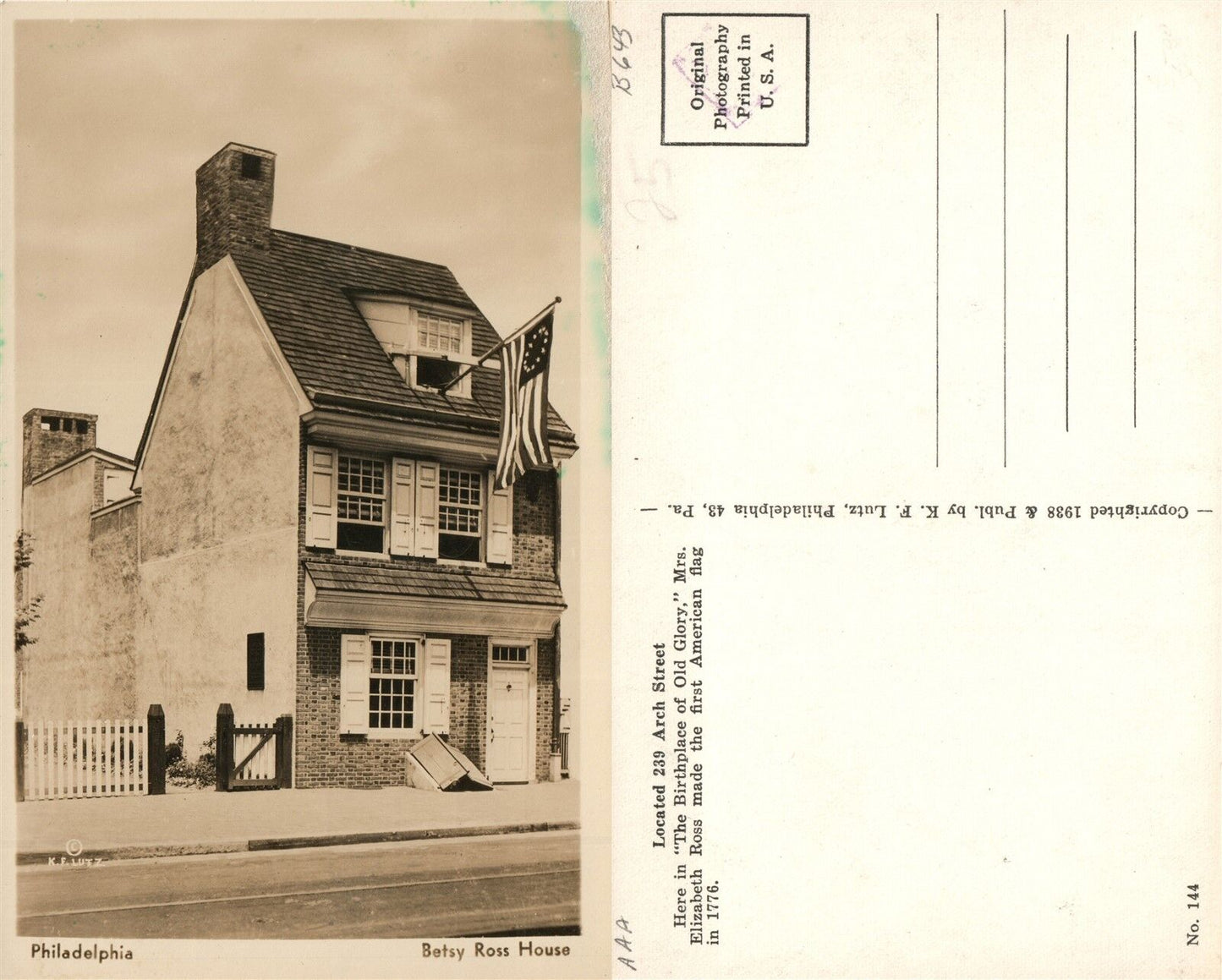 PHILADELPHIA PA BETSY ROSS HOUSE ANTIQUE REAL PHOTO POSTCARD RPPC
