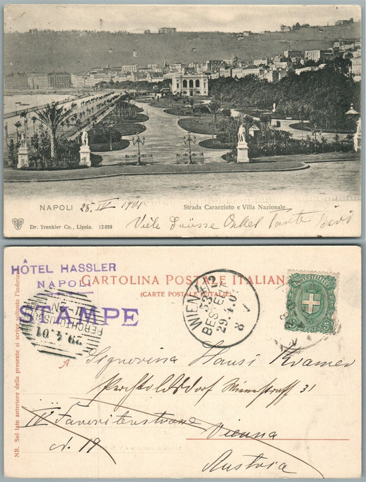 NAPOLI NAPLES ITALY STRADA CARACCIOTO ANTIQUE 1901 POSTCARD w/ STAMP