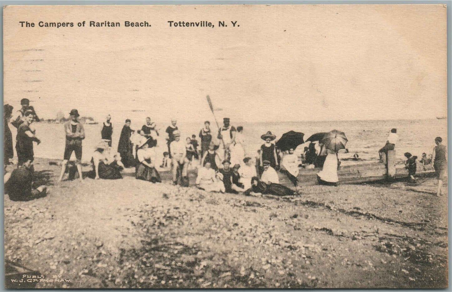 TOTTENVILLE NY CAMPERS AT RARITAN BEACH ANTIQUE POSTCARD