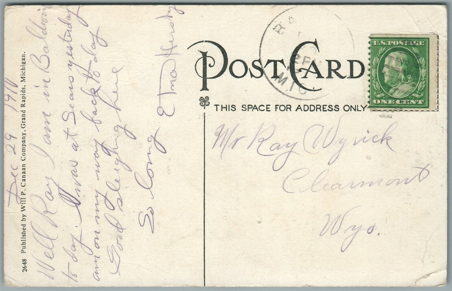 BALDWIN MI MAIN STREET ANTIQUE POSTCARD