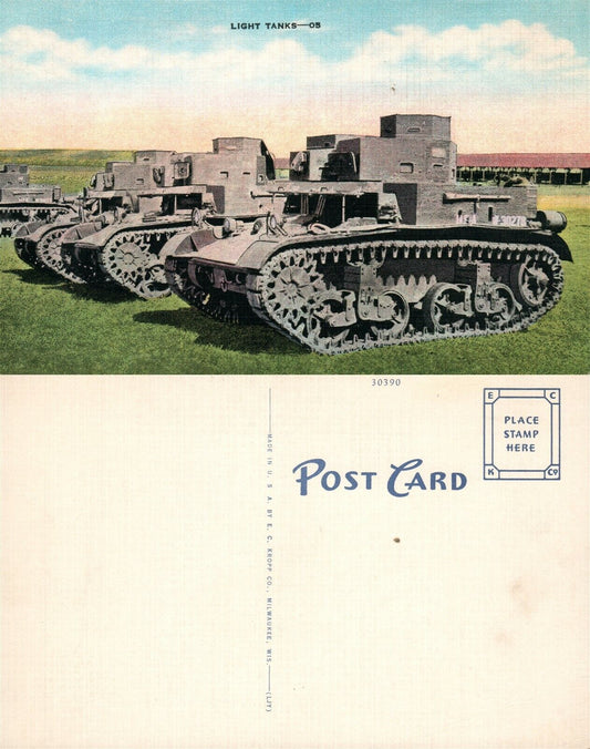LIGHT TANKS VINTAGE POSTCARD